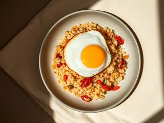 Kimchi Fried Rice with a Crispy Egg